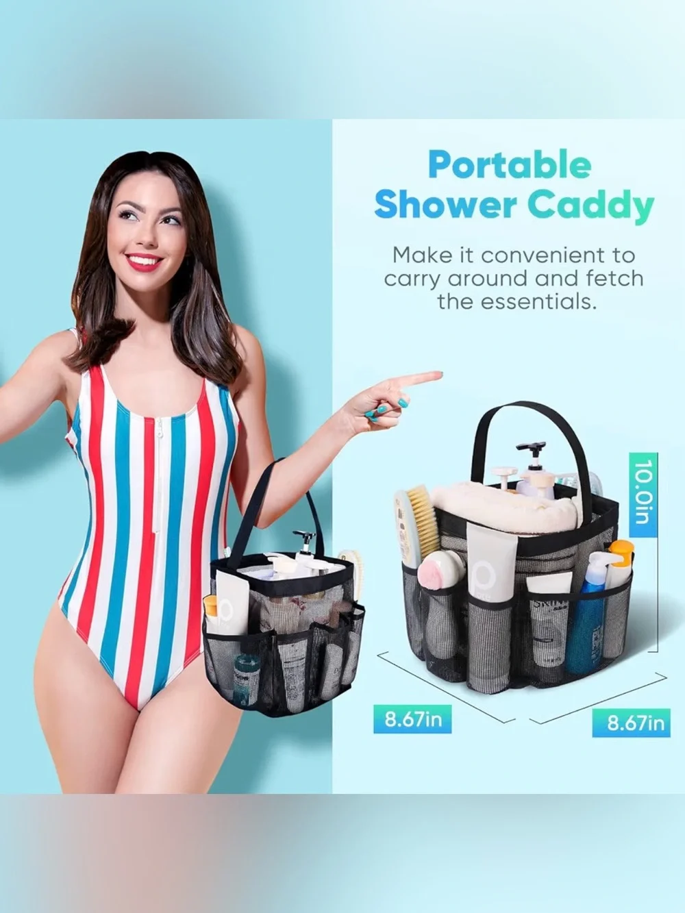 Black Mesh Storage Caddy Tote with Handle